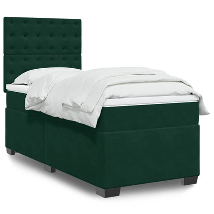 kontinentalseng med madras 90x200 cm fløjl mørkegrøn