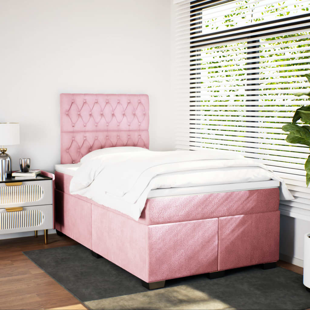 kontinentalseng med madras 120x190 cm velour lyserød