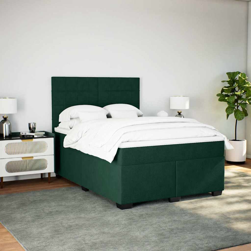 kontinentalseng med madras 140x190 cm fløjl mørkegrøn