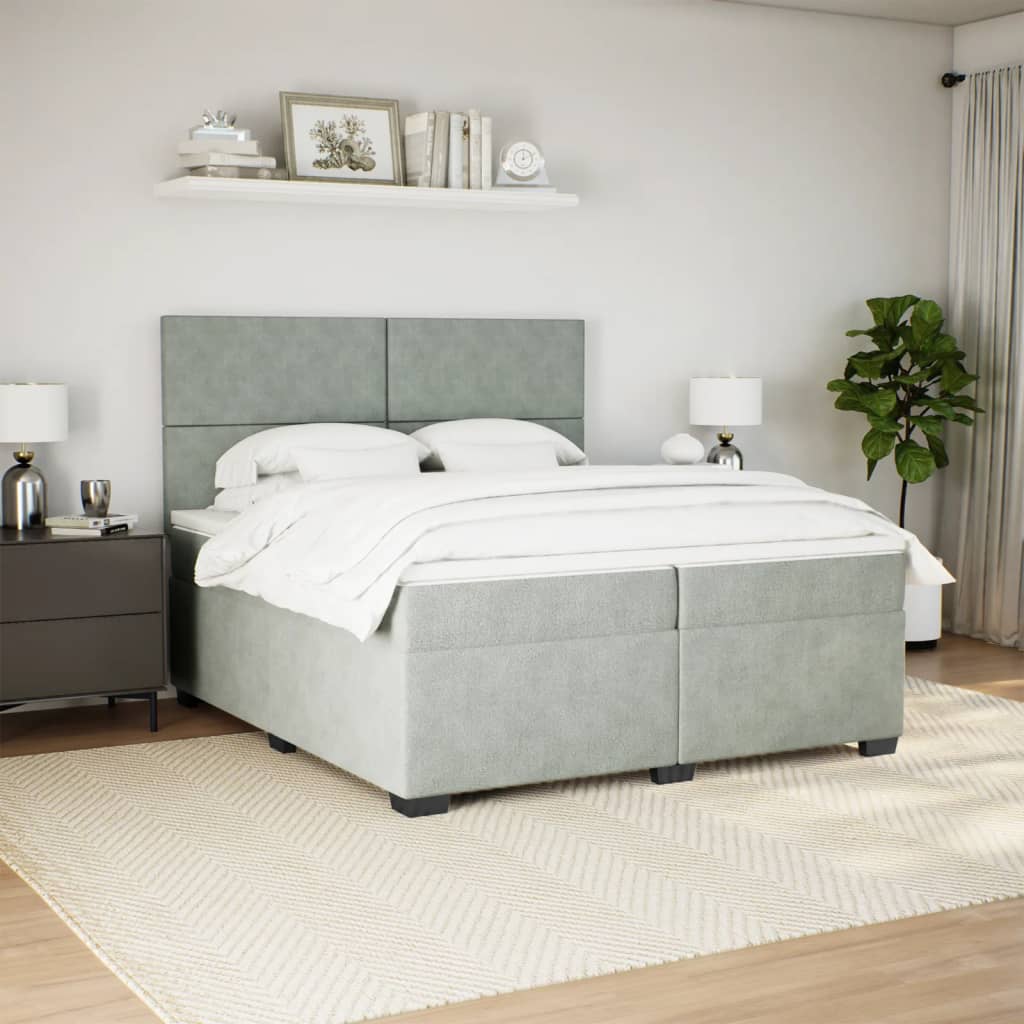 kontinentalseng med madras 200x200 cm fløjl lysegrå