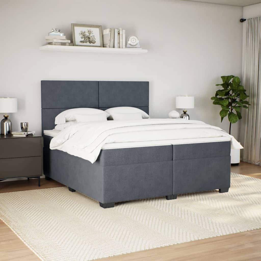 kontinentalseng med madras 200x200 cm fløjl mørkegrå