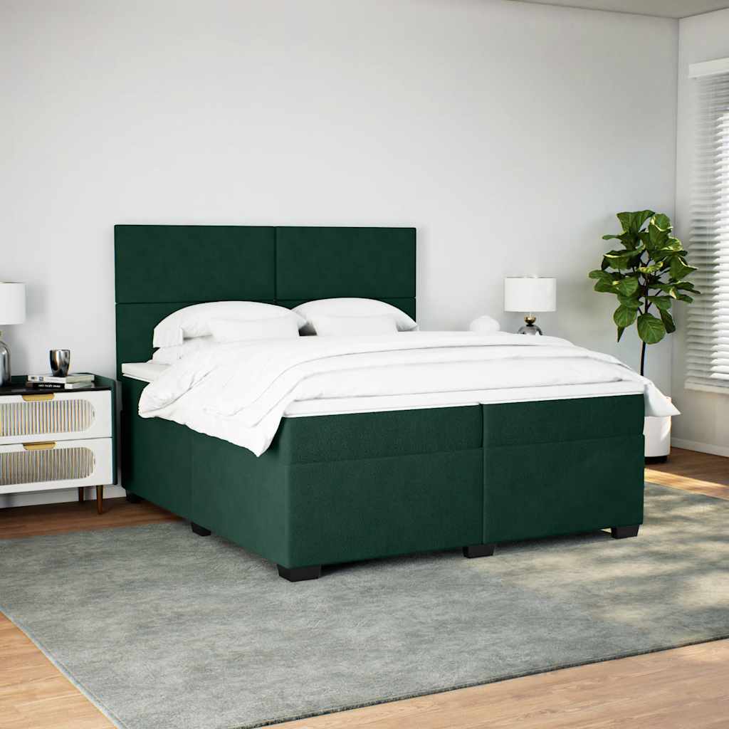 kontinentalseng med madras 200x200 cm fløjl mørkegrøn