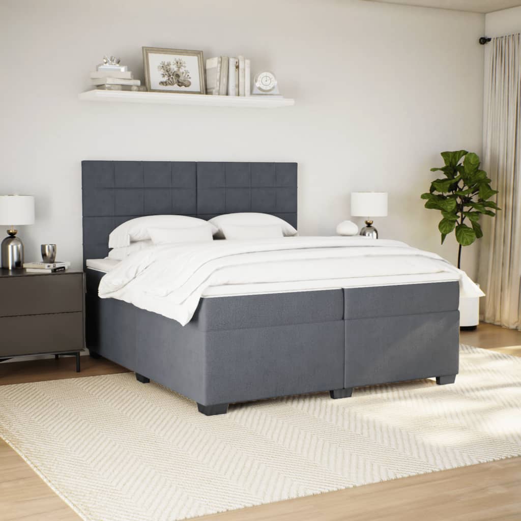 kontinentalseng med madras 200x200 cm fløjl mørkegrå