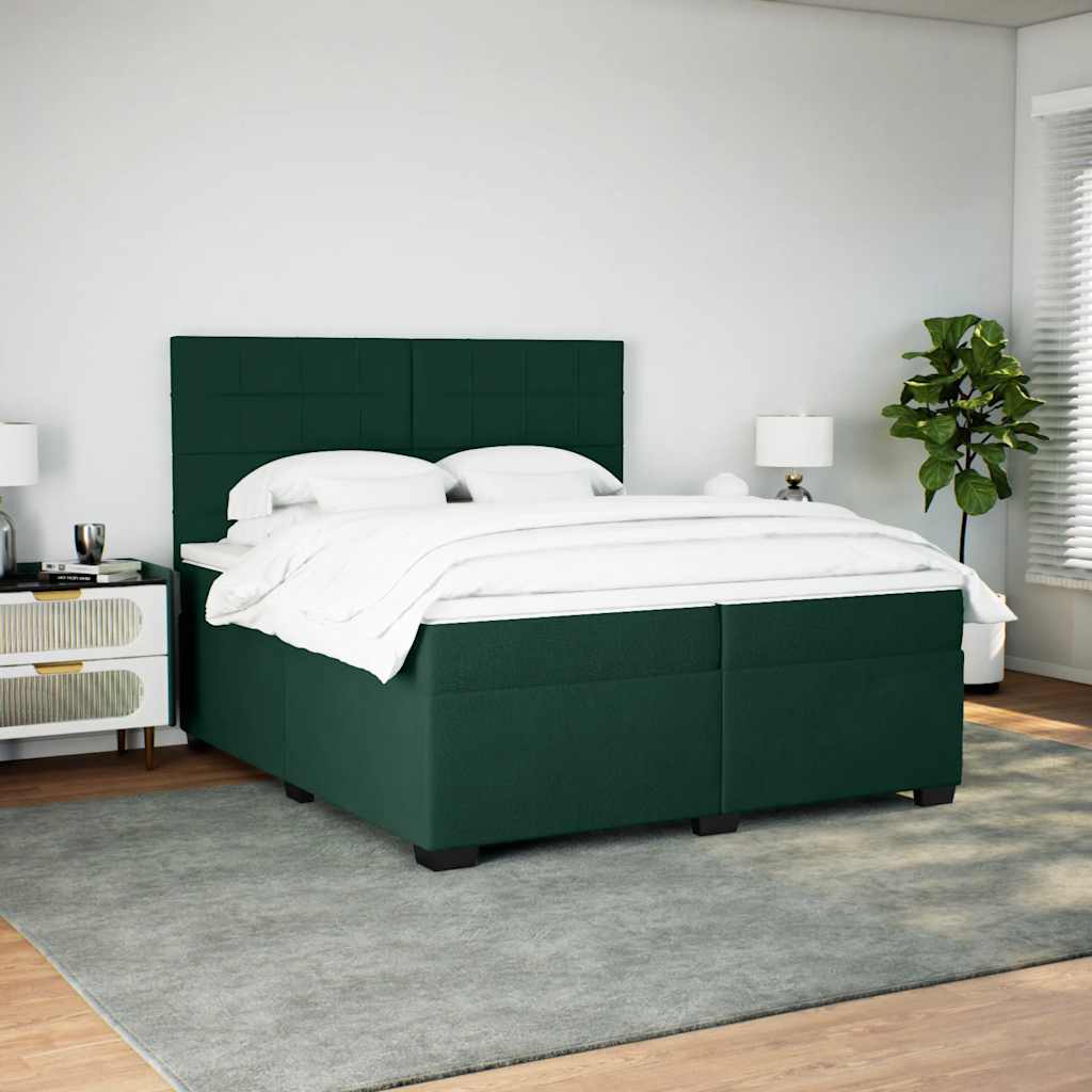 kontinentalseng med madras 200x200 cm fløjl mørkegrøn