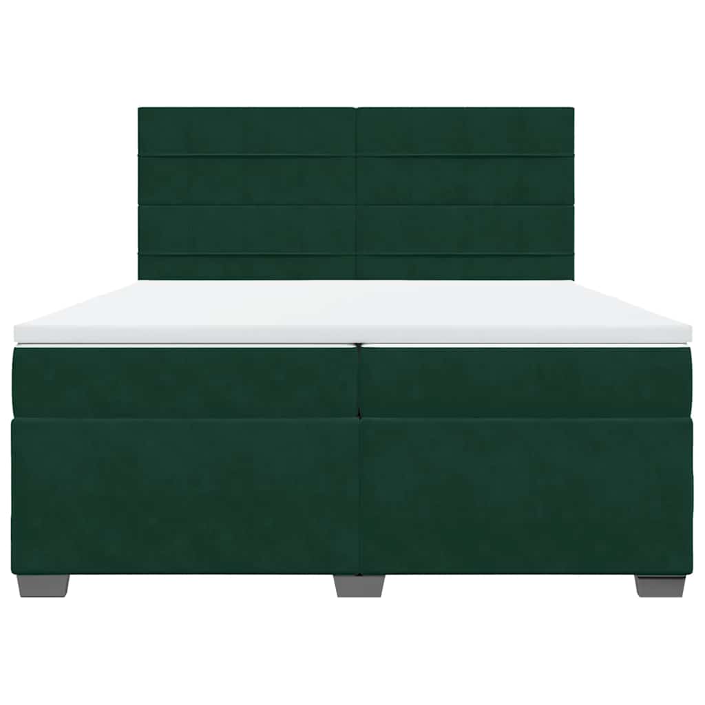 kontinentalseng med madras 200x200 cm fløjl mørkegrøn