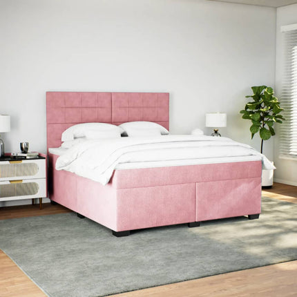 kontinentalseng med madras 200x200 cm fløjl lyserød