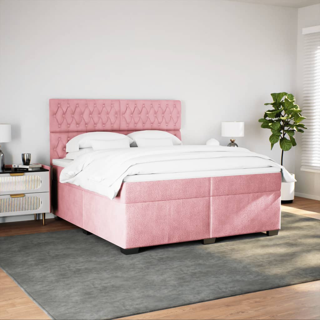 kontinentalseng med madras 200x200 cm fløjl lyserød