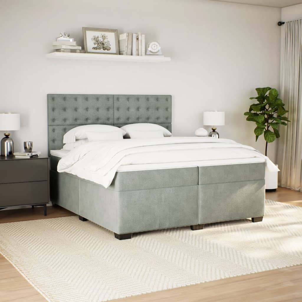 kontinentalseng med madras 200x200 cm fløjl lysegrå