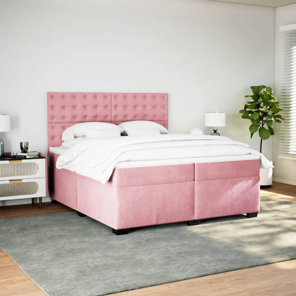 kontinentalseng med madras 200x200 cm fløjl lyserød