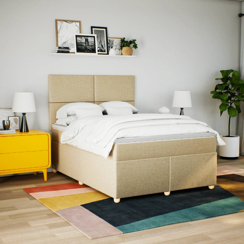 kontinentalseng med madras 160x200 cm stof cremefarvet