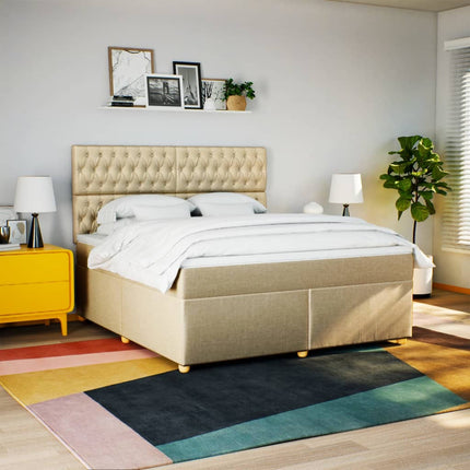 kontinentalseng med madras 180x200 cm stof cremefarvet