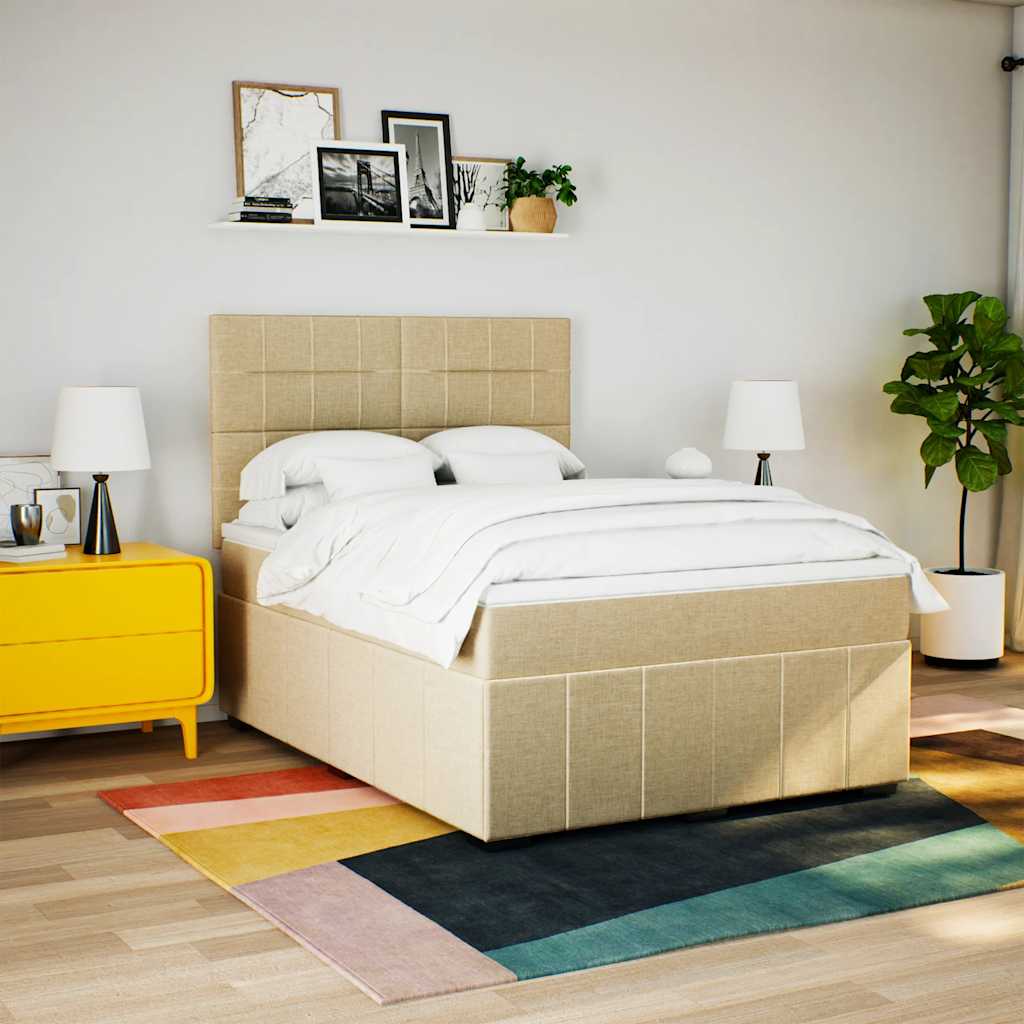 kontinentalseng med madras 140x190 cm stof cremefarvet