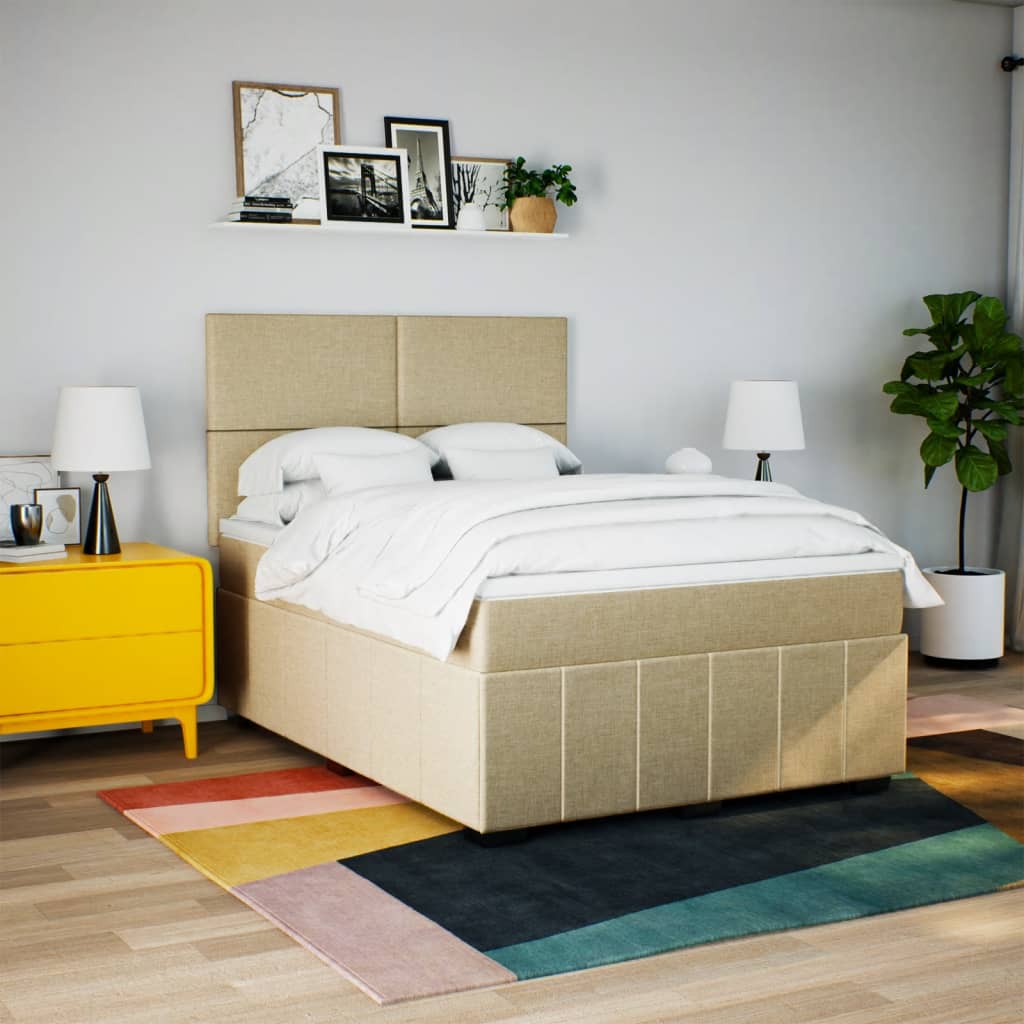 kontinentalseng med madras 160x200 cm stof cremefarvet