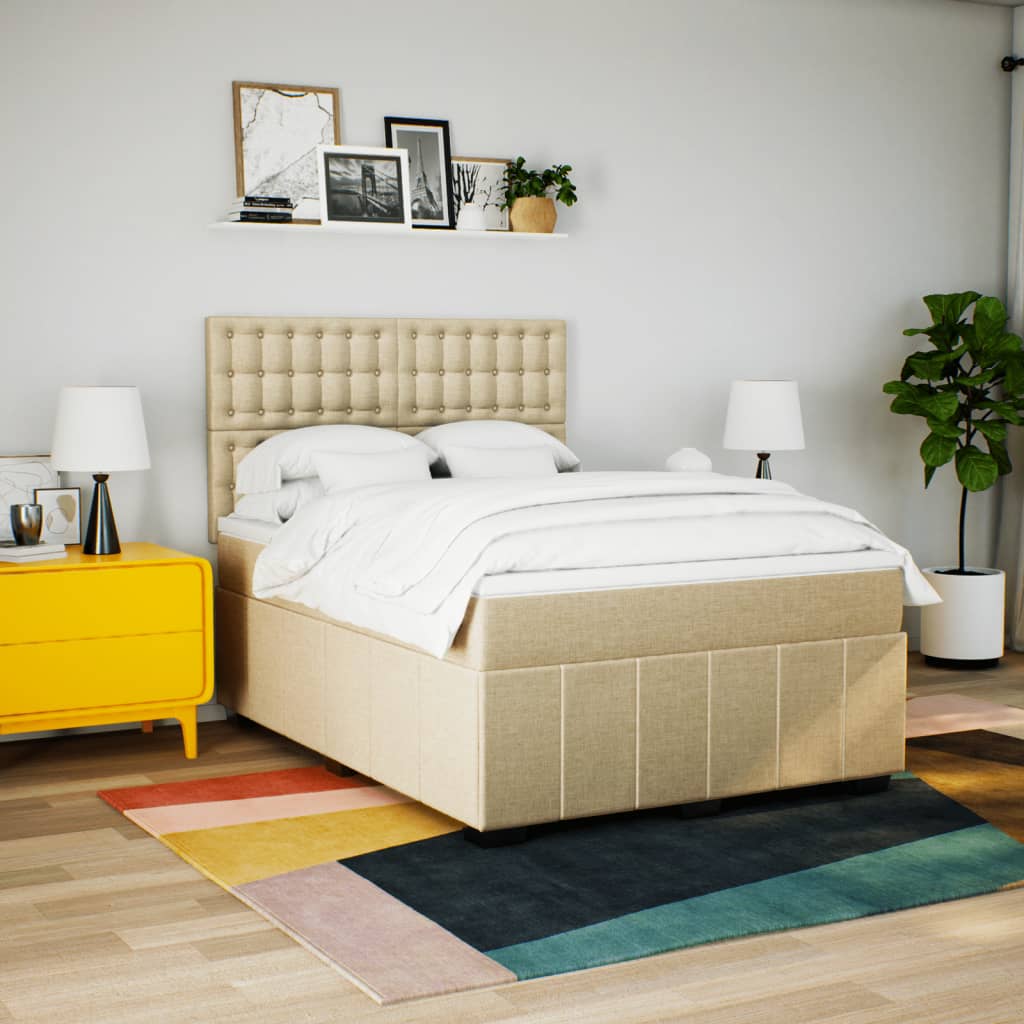 kontinentalseng med madras 160x200 cm stof cremefarvet