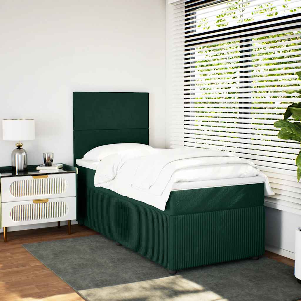 kontinentalseng med madras 80x200 cm fløjl mørkegrøn