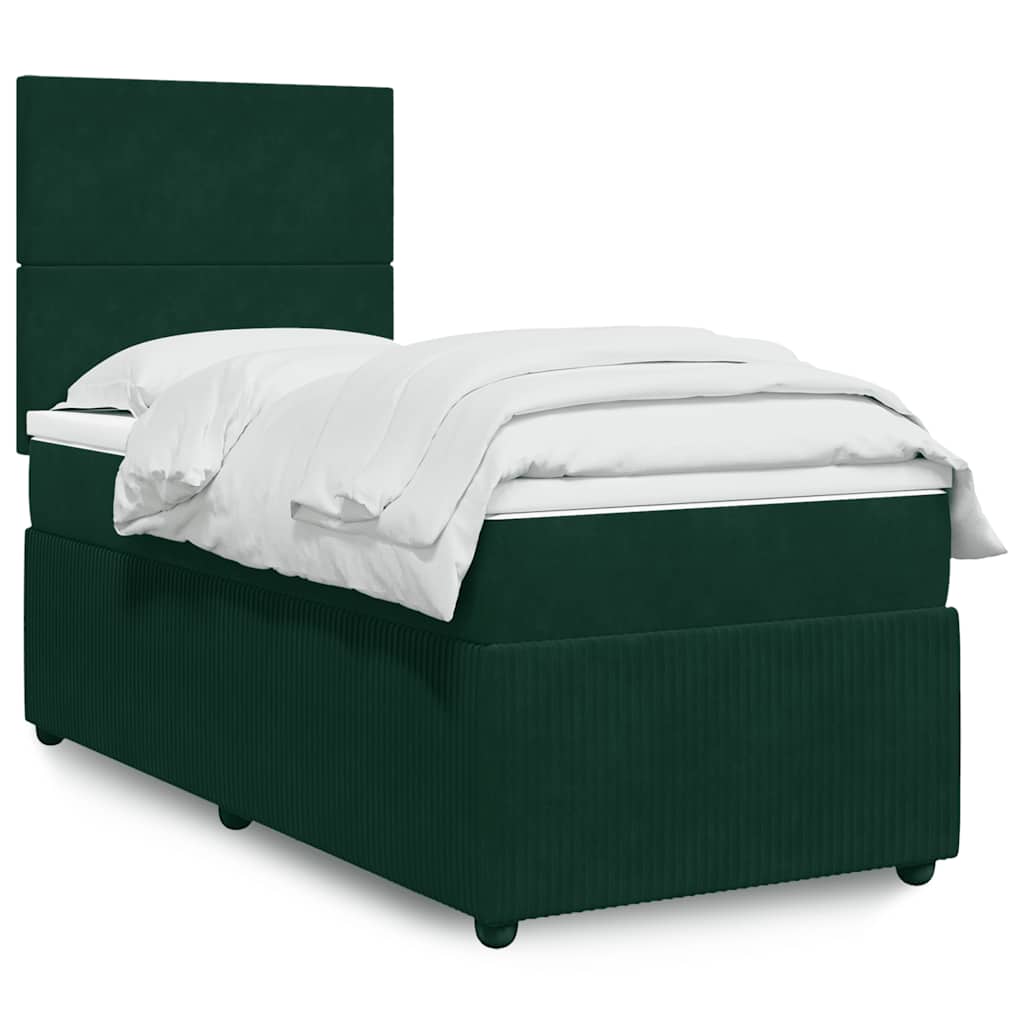 kontinentalseng med madras 80x200 cm fløjl mørkegrøn