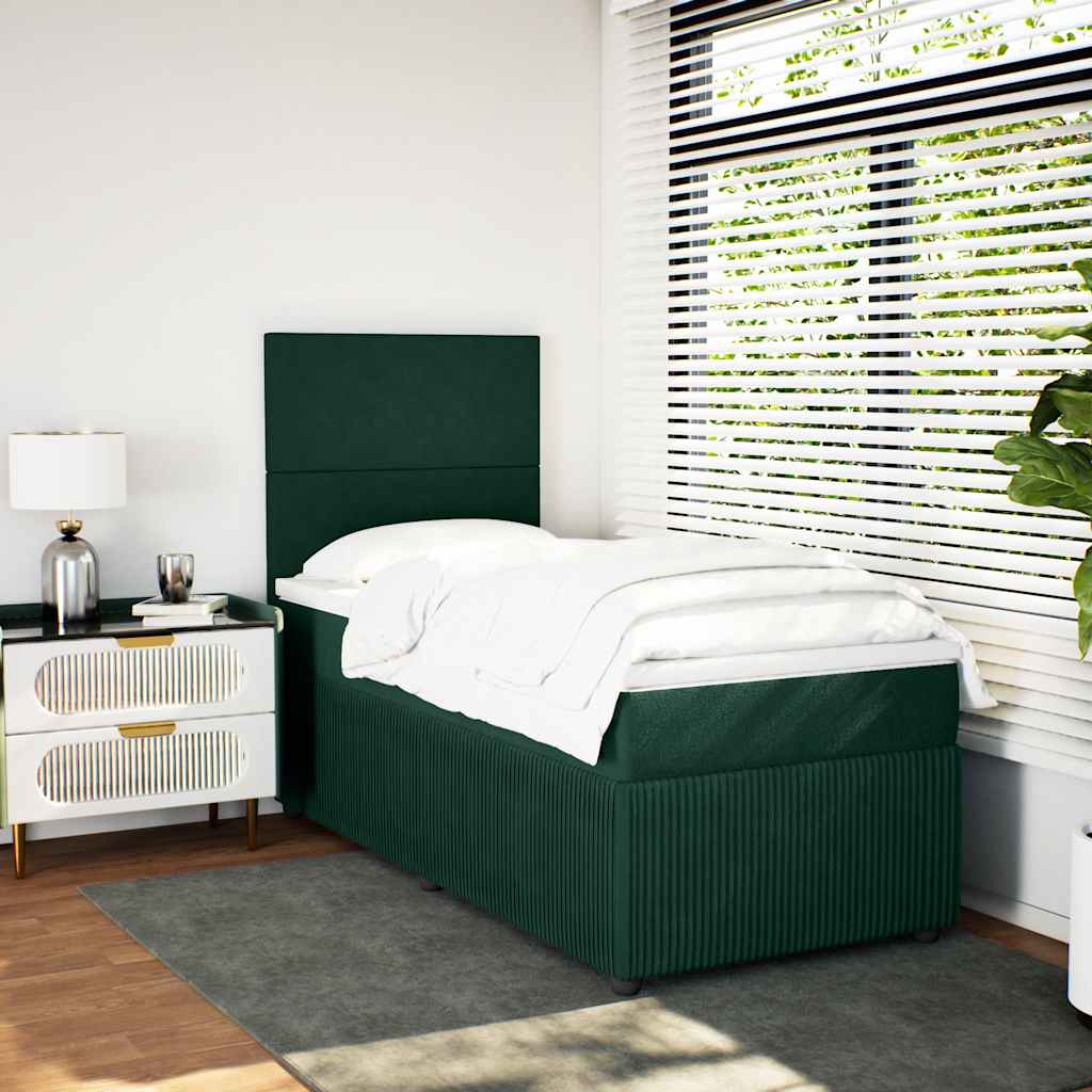 kontinentalseng med madras 90x200 cm fløjl mørkegrøn