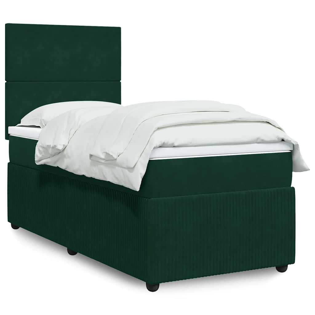 kontinentalseng med madras 90x200 cm fløjl mørkegrøn