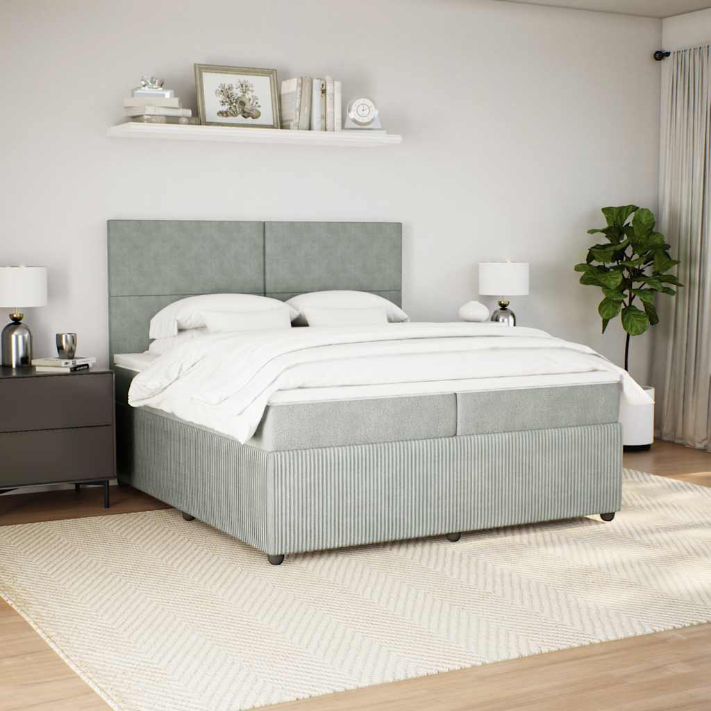 kontinentalseng med madras 200x200 cm fløjl lysegrå