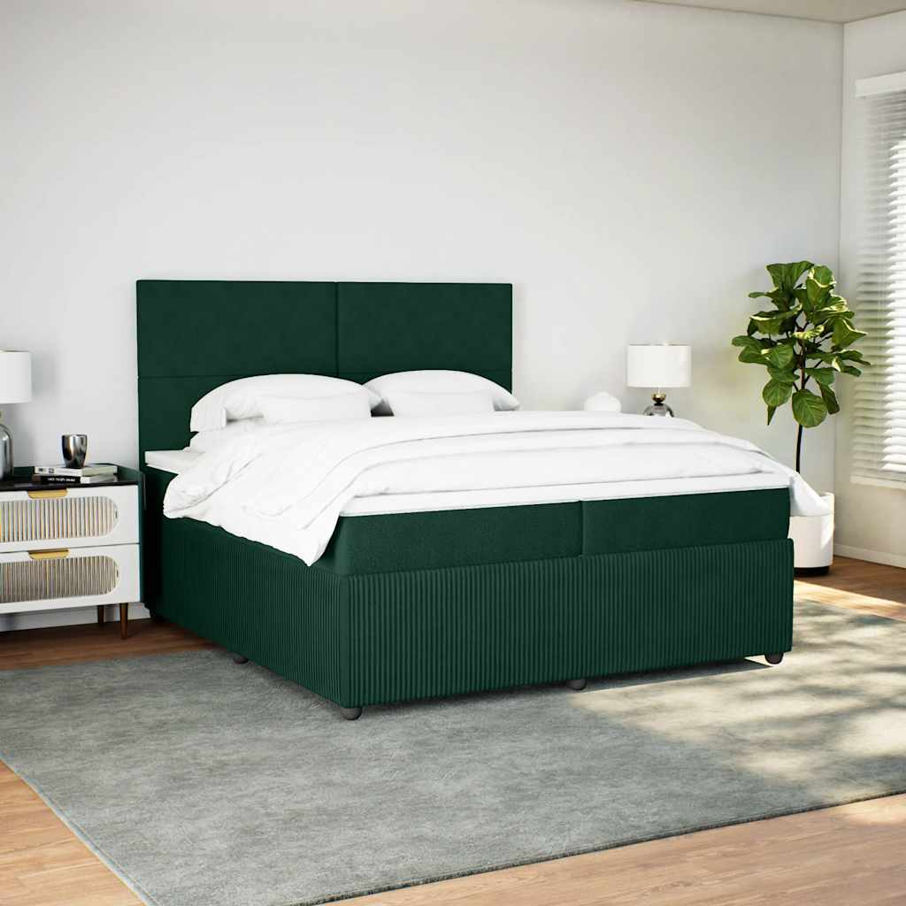 kontinentalseng med madras 200x200 cm fløjl mørkegrøn