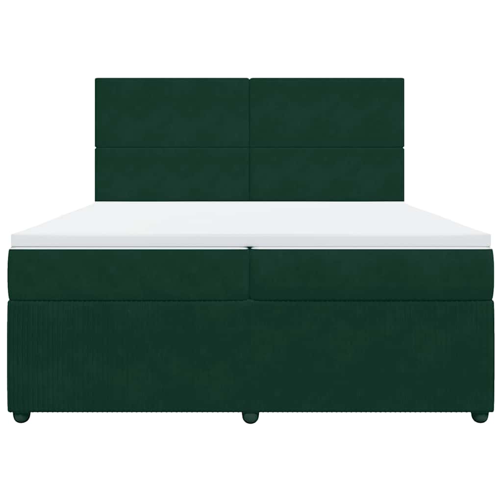 kontinentalseng med madras 200x200 cm fløjl mørkegrøn