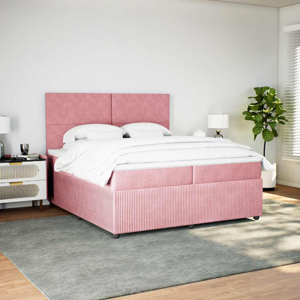 kontinentalseng med madras 200x200 cm fløjl lyserød
