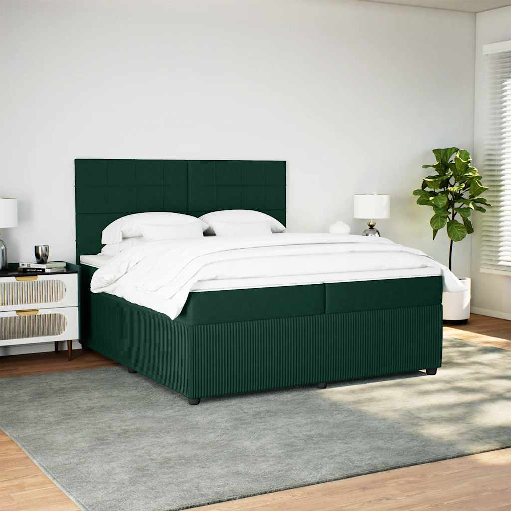kontinentalseng med madras 200x200 cm fløjl mørkegrøn