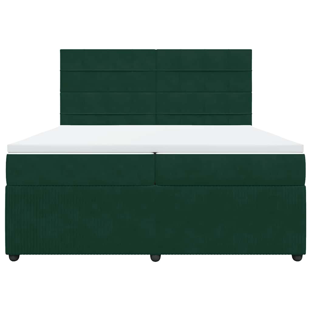 kontinentalseng med madras 200x200 cm fløjl mørkegrøn