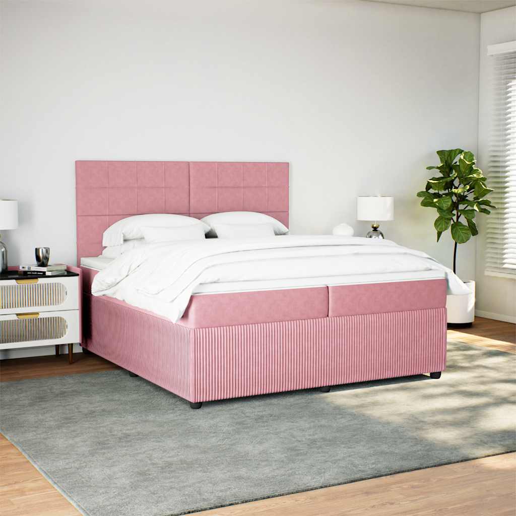 kontinentalseng med madras 200x200 cm fløjl lyserød