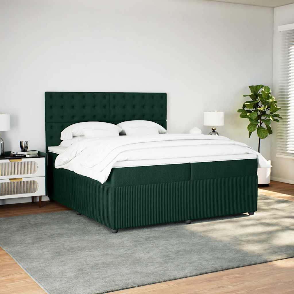 kontinentalseng med madras 200x200 cm fløjl mørkegrøn