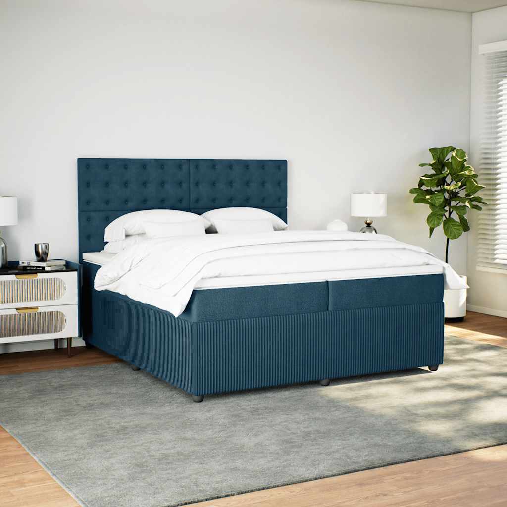 kontinentalseng med madras 200x200 cm fløjl mørkeblå