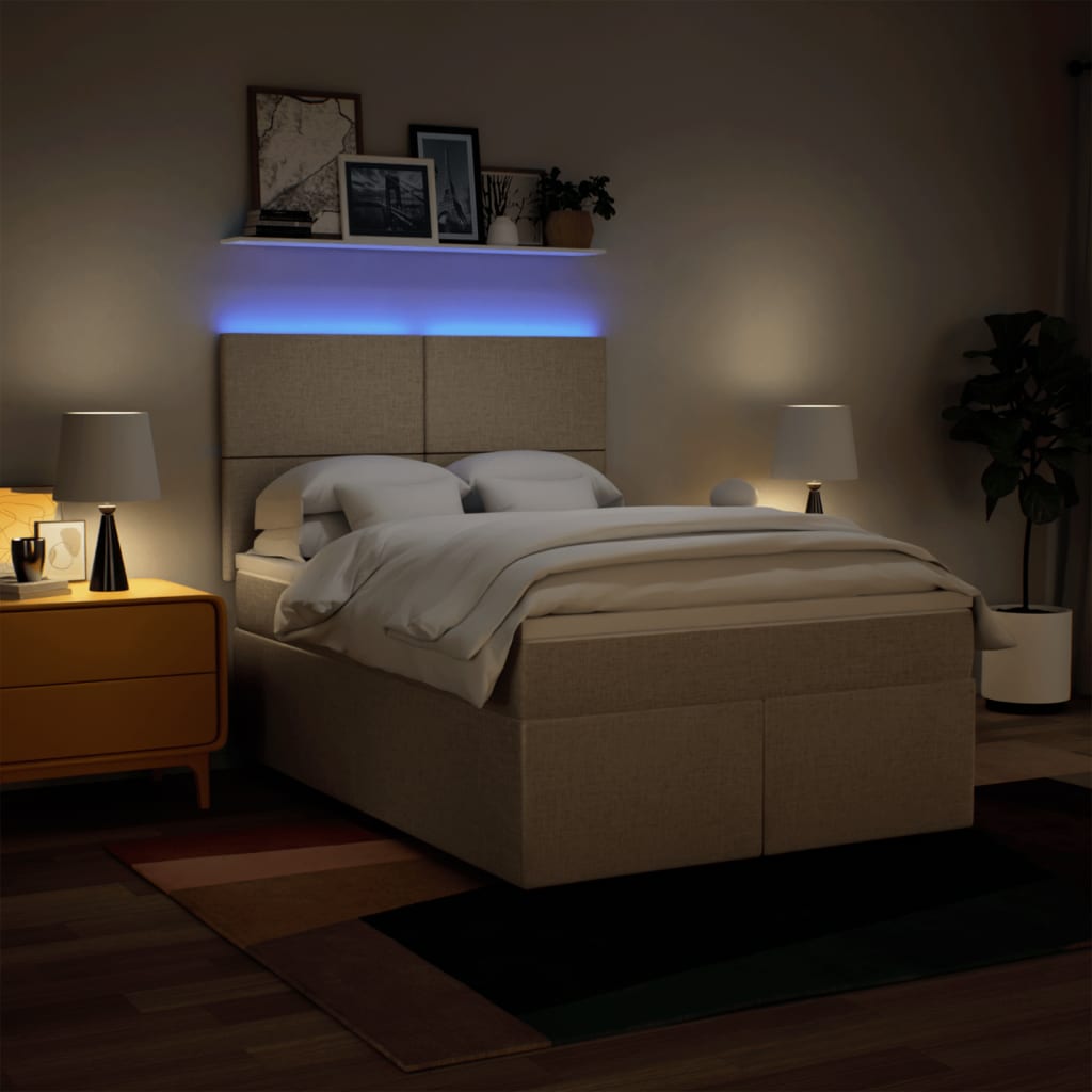 kontinentalseng med madras 140x190 cm stof cremefarvet