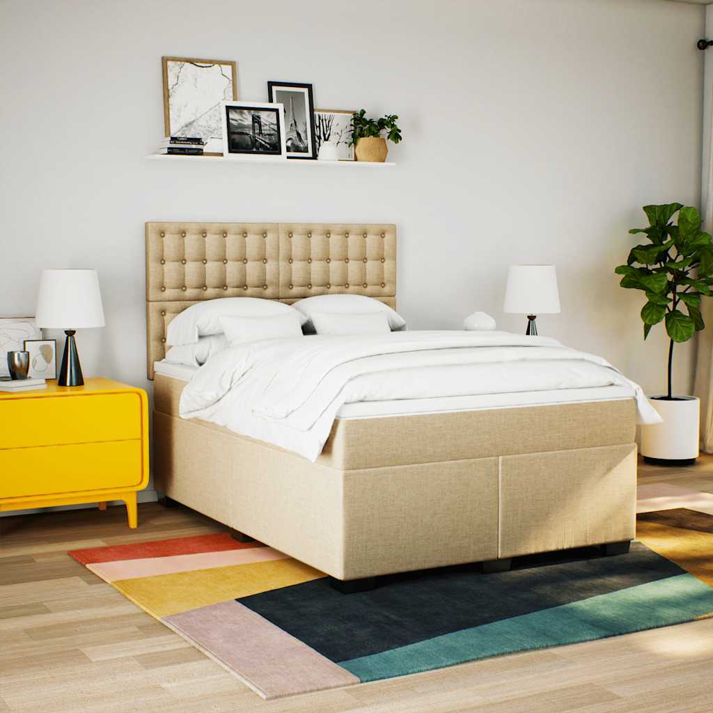 kontinentalseng med madras 140x190 cm stof cremefarvet