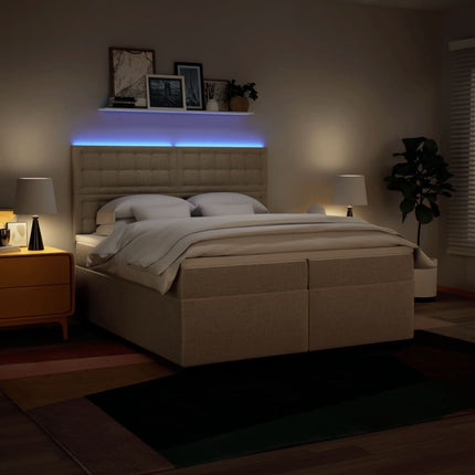 kontinentalseng med madras 200x200 cm stof cremefarvet