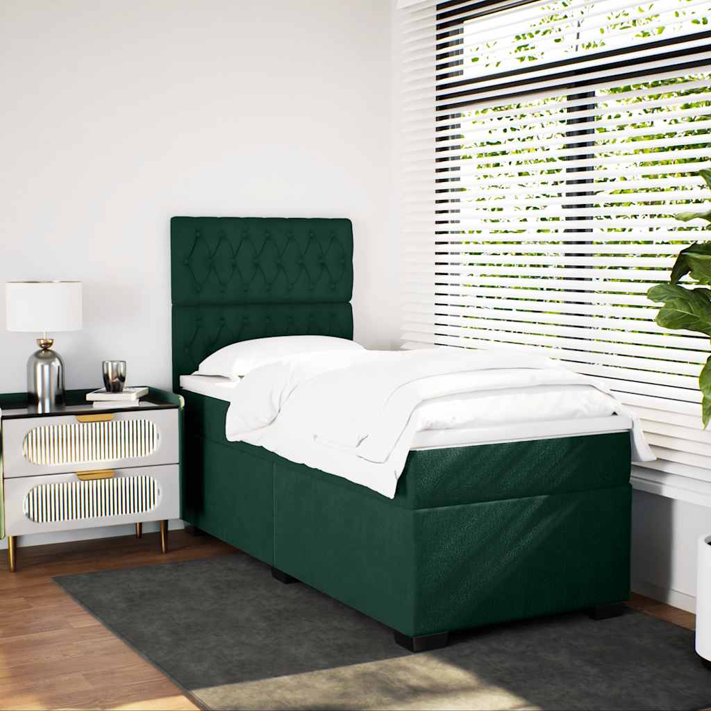 kontinentalseng med madras 80x200 cm fløjl mørkegrøn
