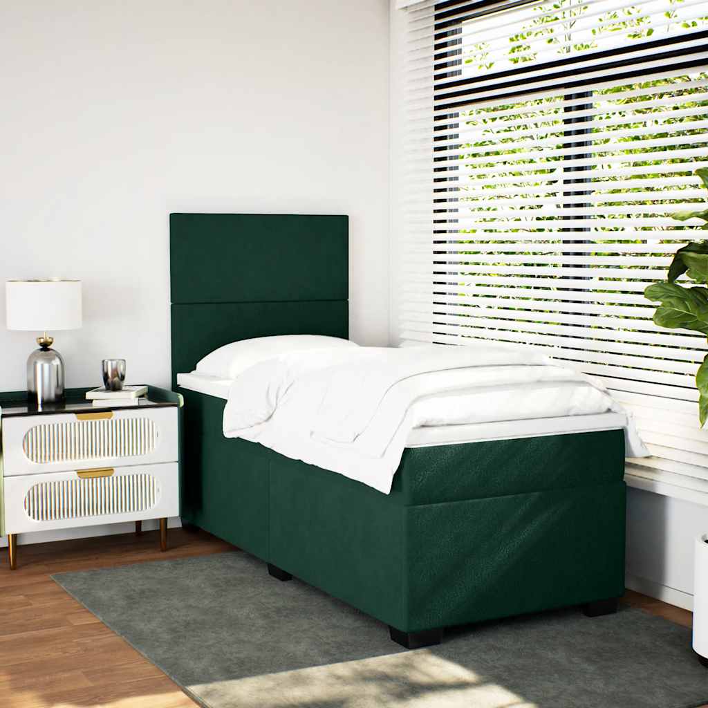 kontinentalseng med madras 90x190 cm fløjl mørkegrøn