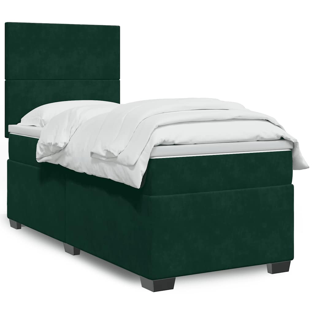 kontinentalseng med madras 90x190 cm fløjl mørkegrøn
