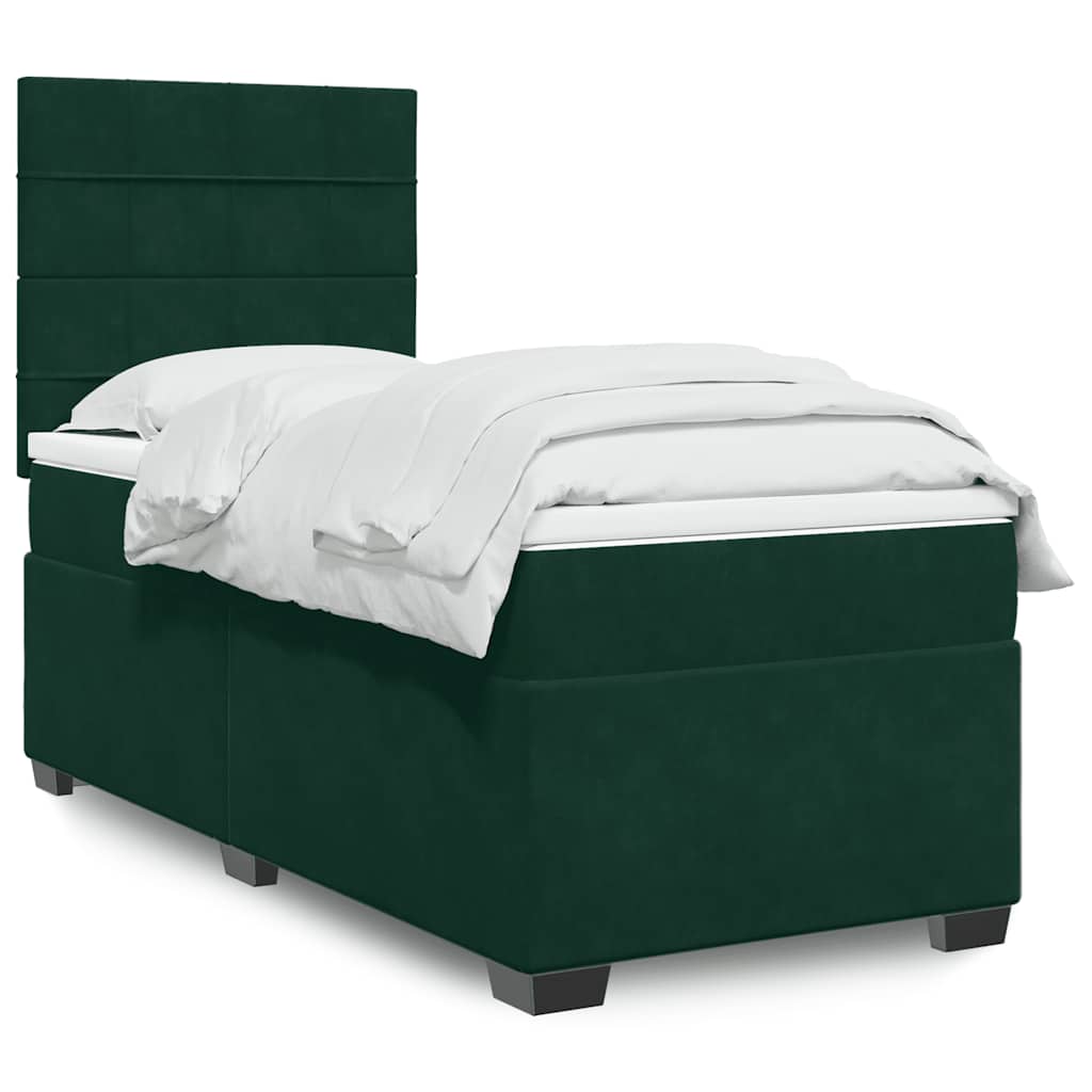 kontinentalseng med madras 90x190 cm fløjl mørkegrøn