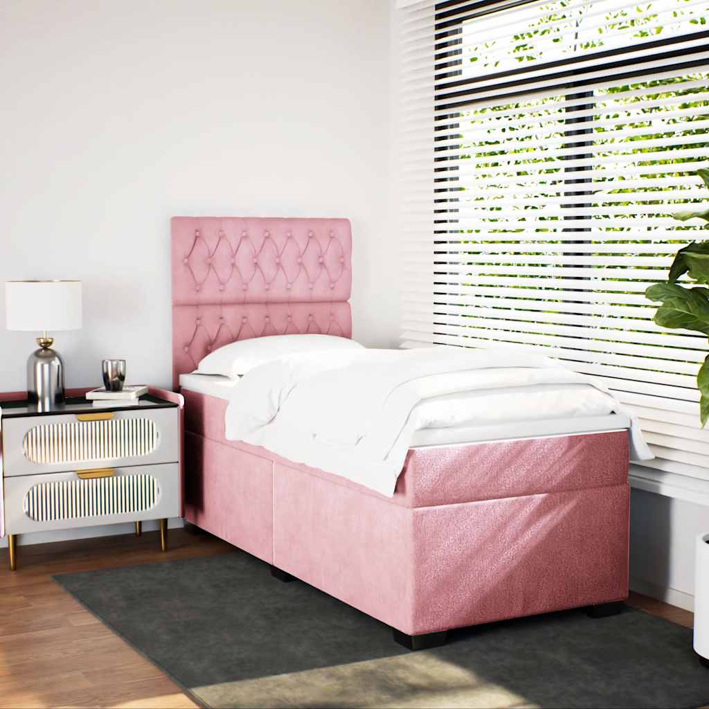 kontinentalseng med madras 90x190 cm fløjl pink