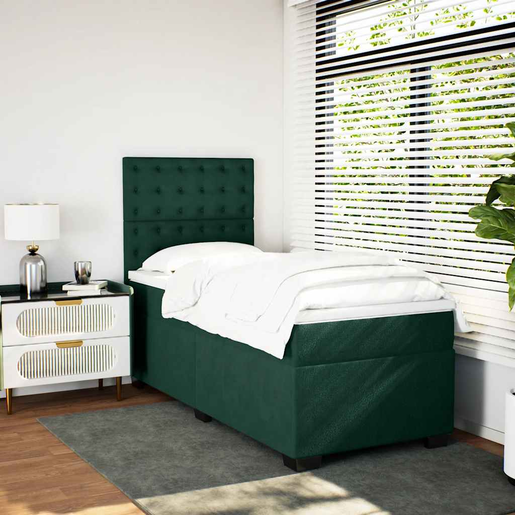 kontinentalseng med madras 90x190 cm fløjl mørkegrøn