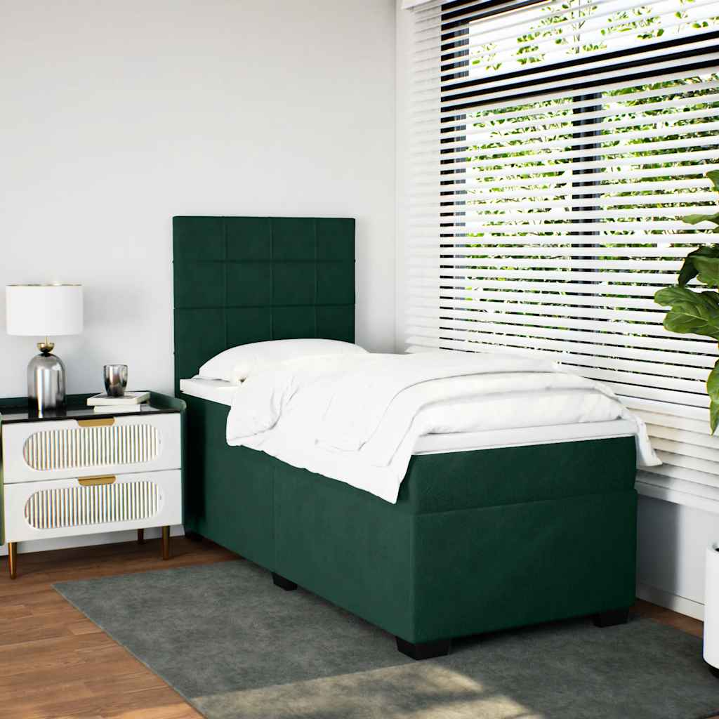 kontinentalseng med madras 90x200 cm fløjl mørkegrøn