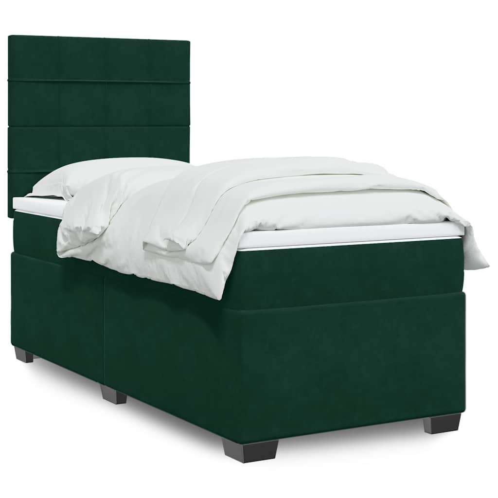 kontinentalseng med madras 90x200 cm fløjl mørkegrøn