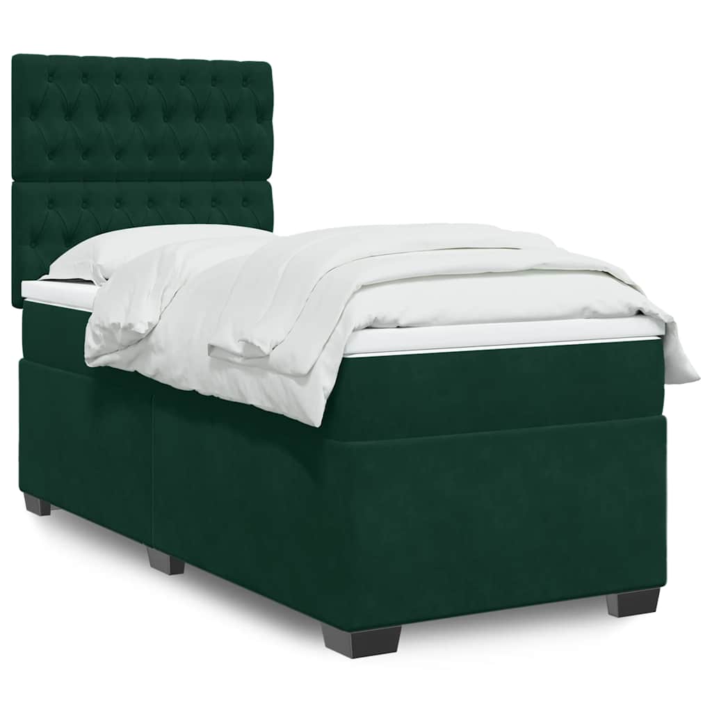 kontinentalseng med madras 90x200 cm fløjl mørkegrøn