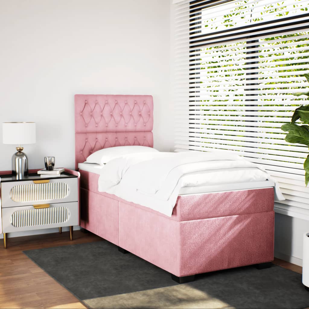 kontinentalseng med madras 90x200 cm fløjl lyserød