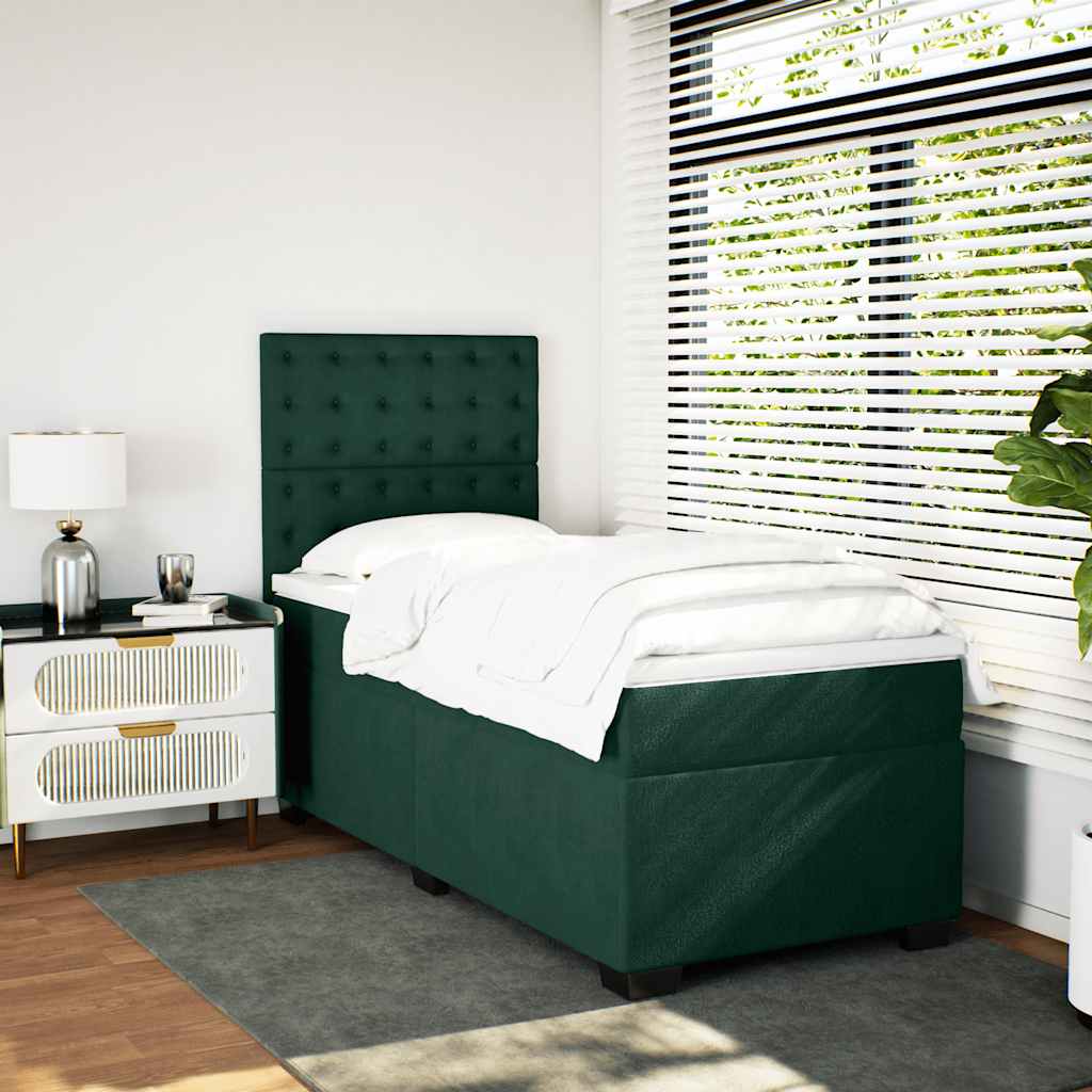 kontinentalseng med madras 90x200 cm fløjl mørkegrøn