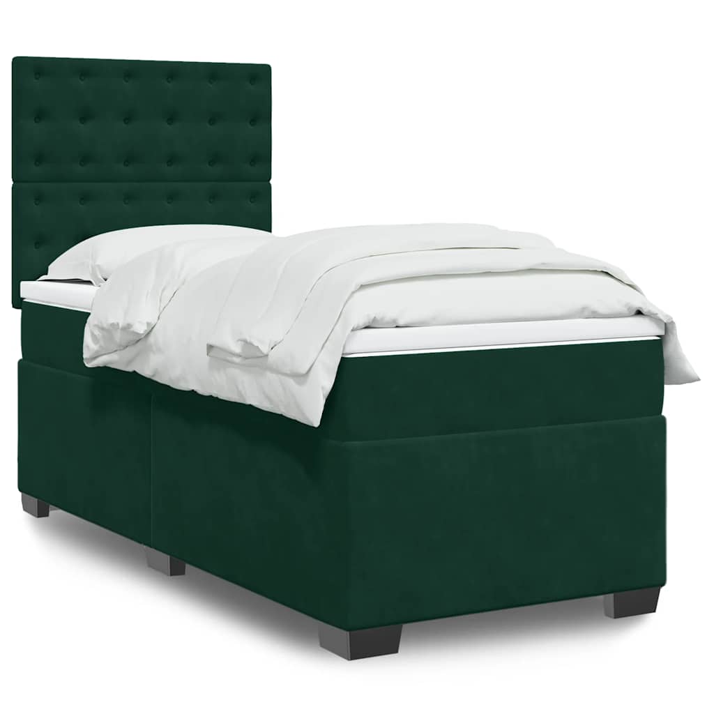 kontinentalseng med madras 90x200 cm fløjl mørkegrøn