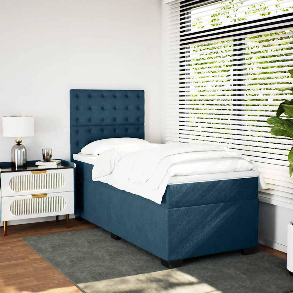 kontinentalseng med madras 90x200 cm fløjl blå