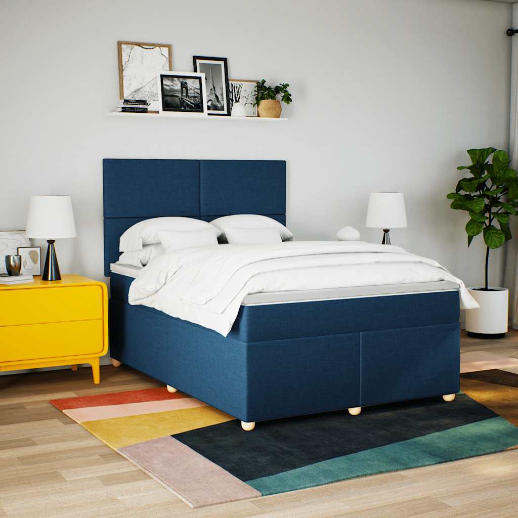 kontinentalseng med madras 140x190 cm stof blå
