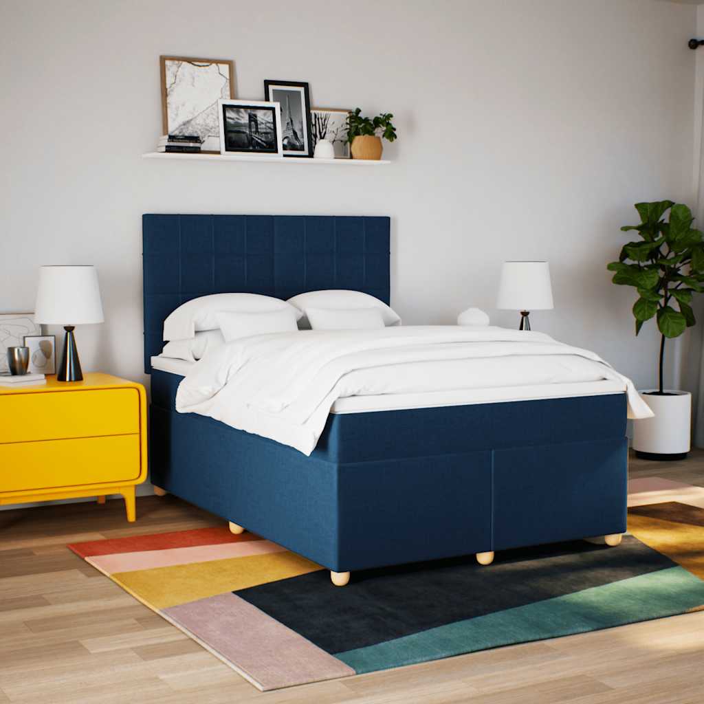 kontinentalseng med madras 140x190 cm stof blå
