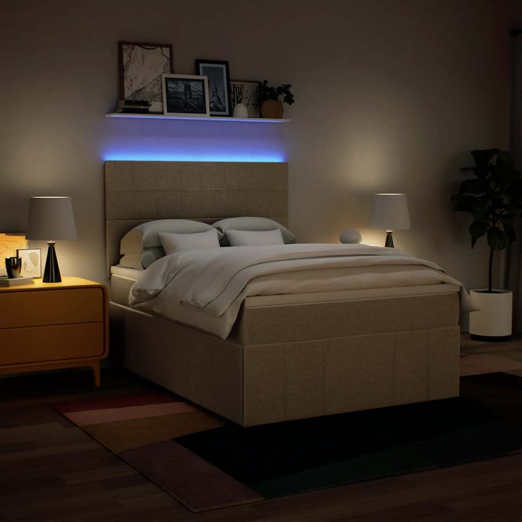 kontinentalseng med madras 140x190 cm stof cremefarvet
